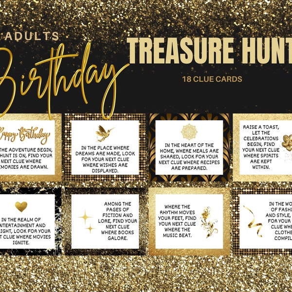Birthday Scavenger Hunt for Adults, Birthday Treasure Hunt, Birthday Printable Games for Adults, Instant Download PDF, Adults Birthday Game