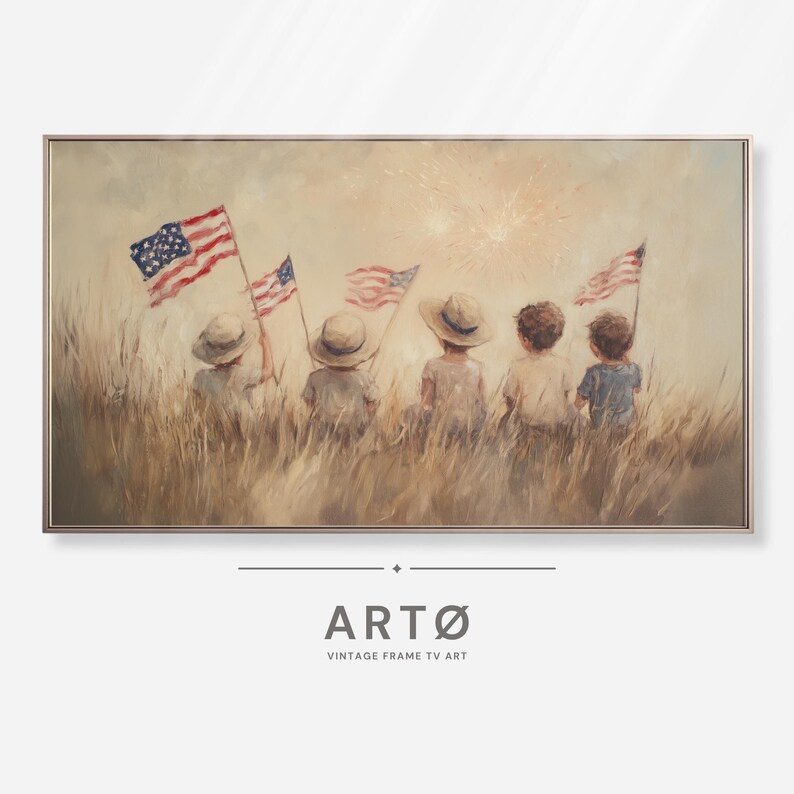 4th of July Children With American Flags Samsung Frame TV Art ...