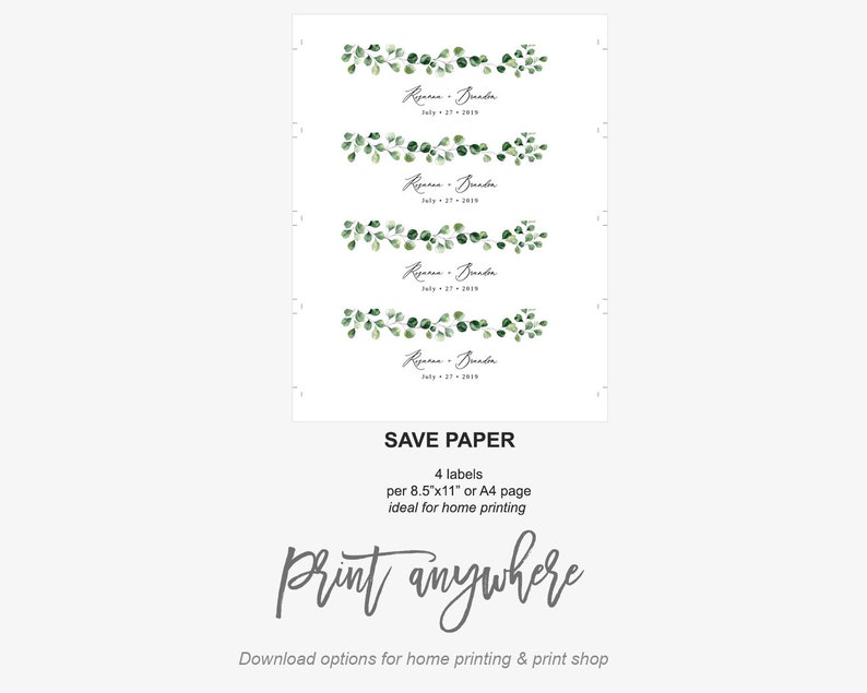 Eucalyptus Water Bottle Label Template Greenery Printable | Etsy