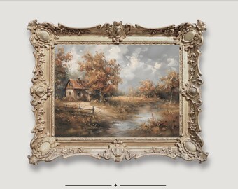 Rustic Fall Landscape Painting | Vintage Autumn Print (Digital)