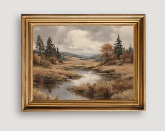 Vintage Autumn Landscape Painting: Moody Fall Printable Art (Digital Download)