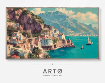 1950s Vintage Travel Poster of Amalfi Coast Italy Painting Samsung Frame TV Art, Retro Screensaver