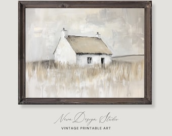 Impressão a óleo de paisagem rústica de fazenda | Arte de parede vintage e melancólica (Download digital)