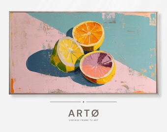 Cuadro de limones estilo cabaña para Samsung, decoración rústica, arte para TV estilo cabaña, arte moderno para TV