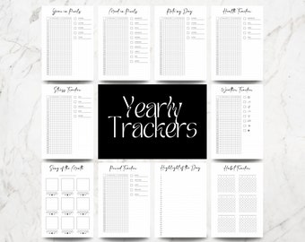 Yearly Trackers Bundle PRINTABLE, A5 Journal Pages PRINTABLE, 12 in 1