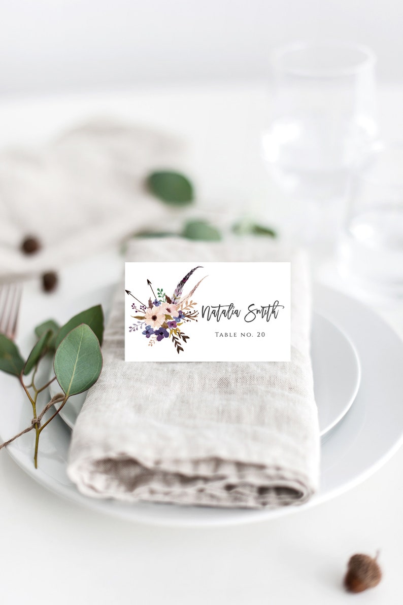 Printable Place Cards Bohemian Wedding Place Cards Template Place Card Name Cards Place Card Wedding Escort Cards Winter Boho BN100