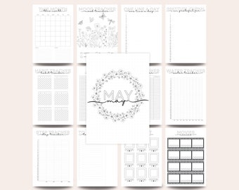 Monthly Trackers Bundle, May Trackers Bundle PRINTABLE, A5 Journal Pages, BUJO