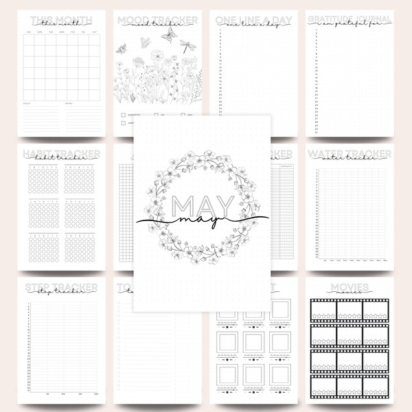 Monthly Trackers Bundle, May Trackers Bundle PRINTABLE, A5 Journal Pages, BUJO