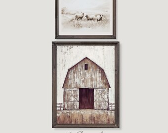 Boerderijlandschap en schapen Vintage olieverfschilderijgalerijset (AFDRUKBAAR)