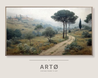 Vintage Italian Tuscany Landscape Digital, TV Art, Samsung Frame TV Art, Farmhouse Decor, Vintage Painting, Muted painting TV art