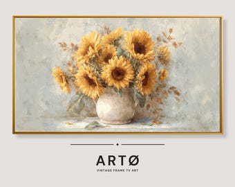 Cuadro de girasoles para Samsung, decoración rústica, cuadro vintage, protector de pantalla Samsung, cuadro con tonos apagados para TV.