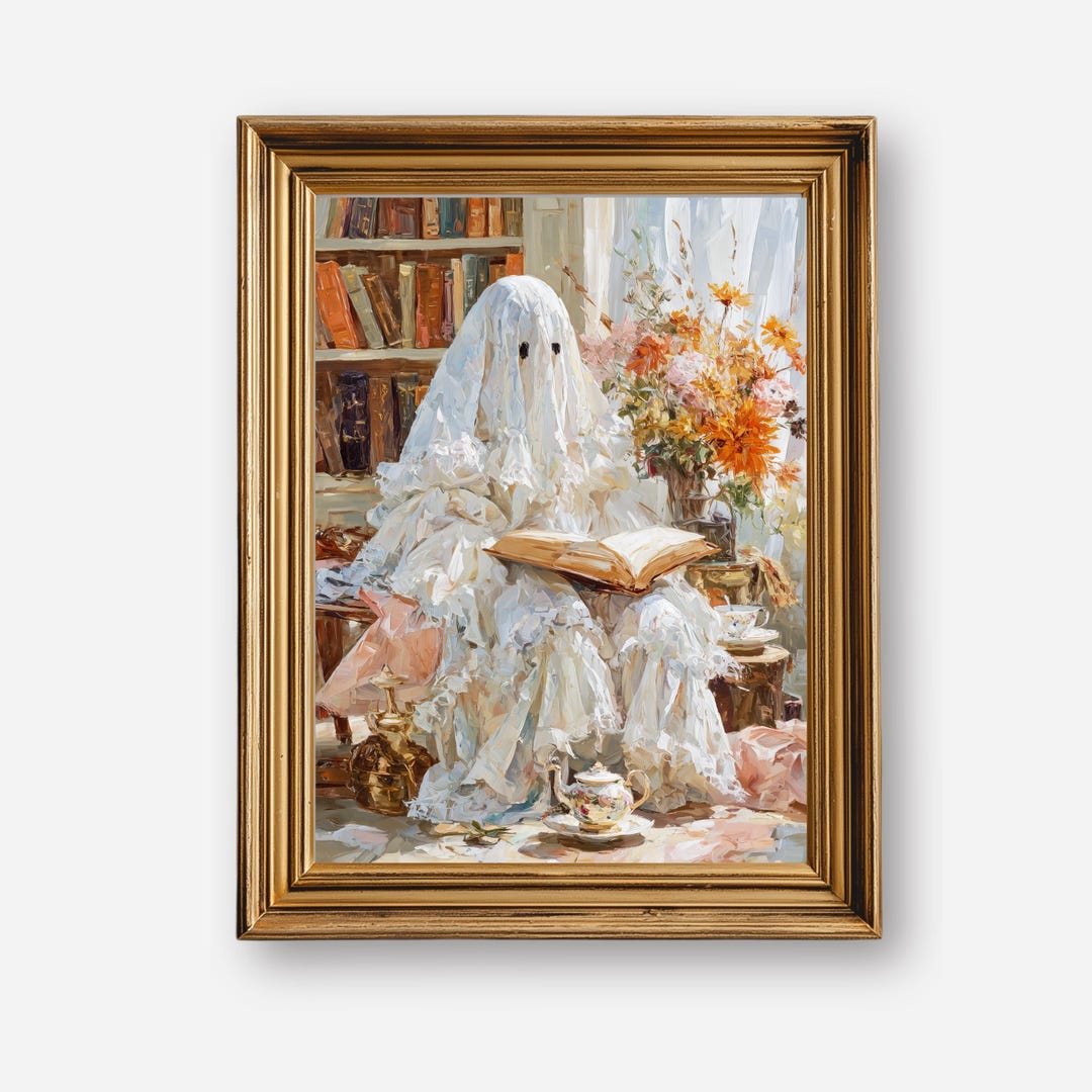 Printable Cute Ghost Reading a Book Art |halloween Print Art| Halloween ...