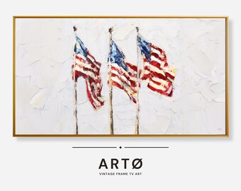 4th of July American Flag Samsung Frame TV Art, Independence Day Vintage Painting, DIGITAL Download, Red White and Blue TV Art, Labor day