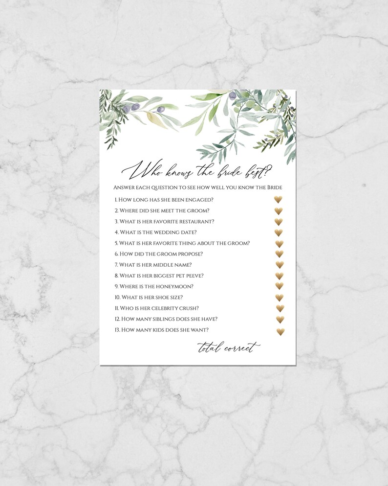 Olive Bridal Shower Game Bundle Bridal Shower Games Kit 14 Etsy