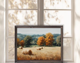 Printable Fall Wall Art | Neutral Autumn Landscape Print | Seasonal Wall Decor | Digital Wall Art