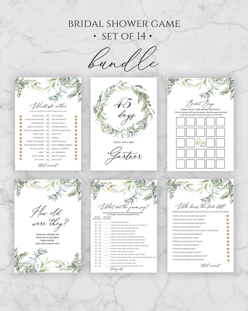 Olive Bridal Shower Game Bundle Bridal Shower Games Kit 14 Etsy