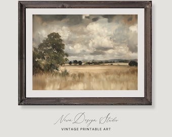 Rustic Landscape Oil Painting Print | Vintage Moody Wall Art (Digital Download)