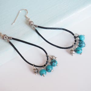 925 Sterling Silver Stone Earrings, Turquoise Stone Earrings, Genuine Leather Stone Earrings, Boho Stone Earrings, Natural Stone Earrings