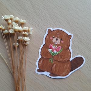 Prachtige bever met bloemen | Sticker