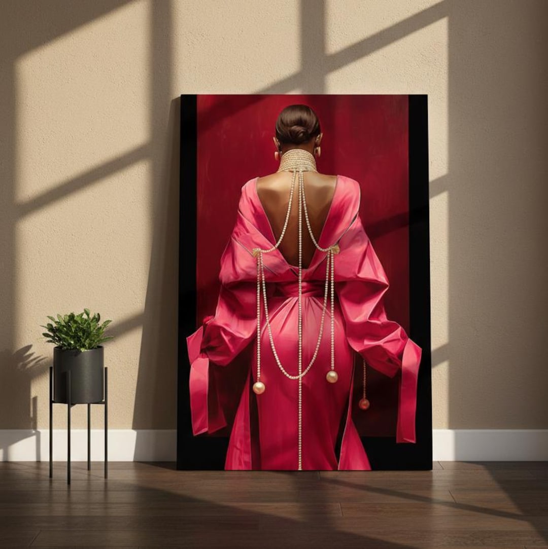 Black Woman Red Dress Wall Art, Elegant Pearl Portrait Print - Etsy