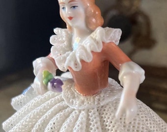 Original Dresden / Lace Figurine / Lady Sitting on Settee / Fancy