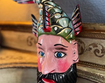 Hand Carved Wooden Alebrije Mask, Barbudo Fish Man, Oaxaca Folk Art (17x7 in)