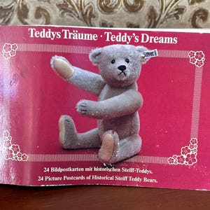 Livre « Teddy's Traume » vintage des années 1980, 24 cartes postales illustrées d'oursons en peluche Steiff historiques avec l'histoire de l'ours en peluche original