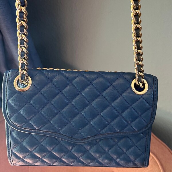 Genuine, Rebecca Minkoff quilted affair crossbody bag, navy blue. Like new condition.