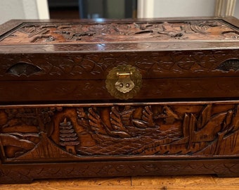 Antique Chinese carved Chest, Camphor wood.