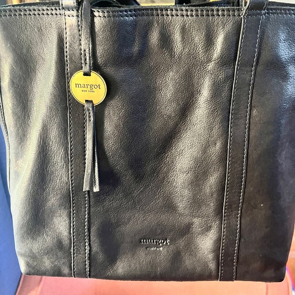 Genuine, Margot New York, real leather Sienna tote in Black. Gently used. Excellent condition.