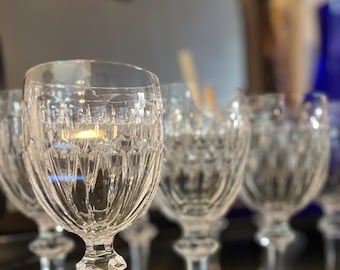 Midcentury Waterford Crystal Curraghmore Cut. Blown Glass. Wine Crystal. 7.5&quot; tall x 3&quot; Wide. Excellent condition. Price is per 1 piece.