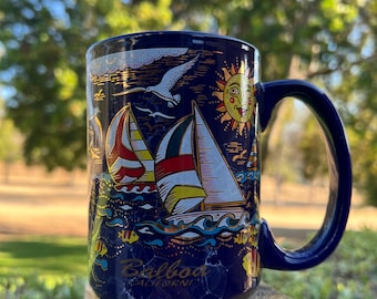 Vintage San Diego Balboa Mug, Cobalt Blue Marble, Gold Accents