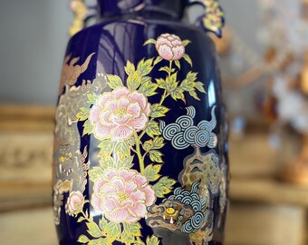 Japanese Porcelain Vase, Hand-painted Dragons and Flowers