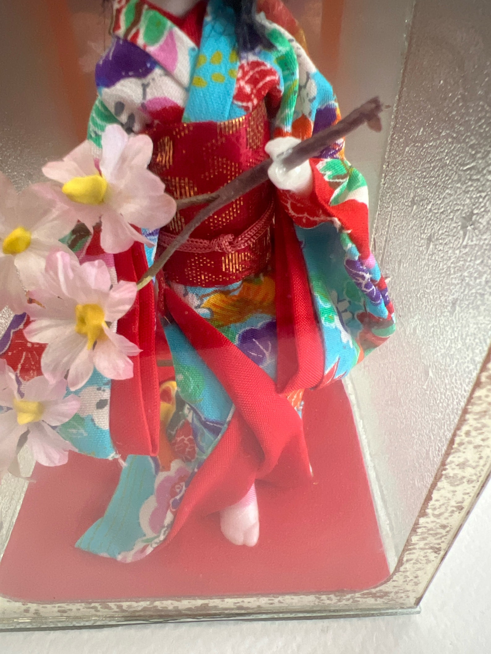 Vintage Japanese Geisha Doll in Glass Box, Cherry Blossoms, 6x3.75 In ...
