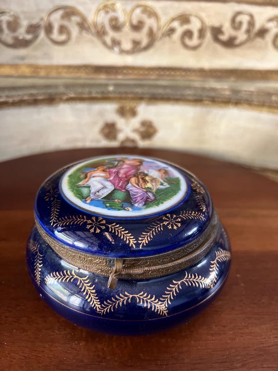 Exquisite, trinket, box. Cobalt blue, Victorian c… - image 2