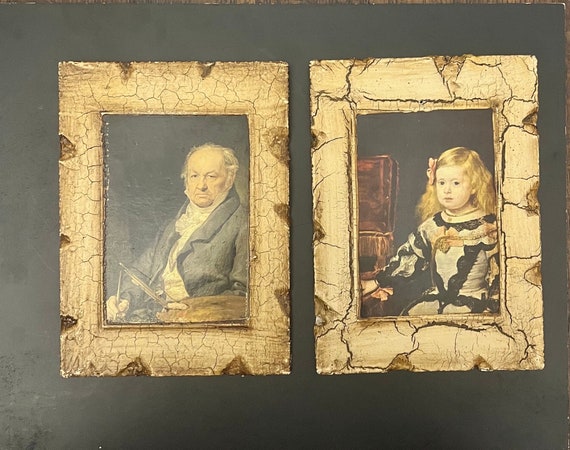 Vintage Goya Portrait and Infanta Margarita Art Print on Rustic