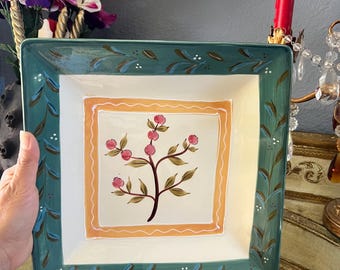 Bandeja cuadrada de cerámica fina certificada internacionalmente de 11x11x1.5 pulgadas.