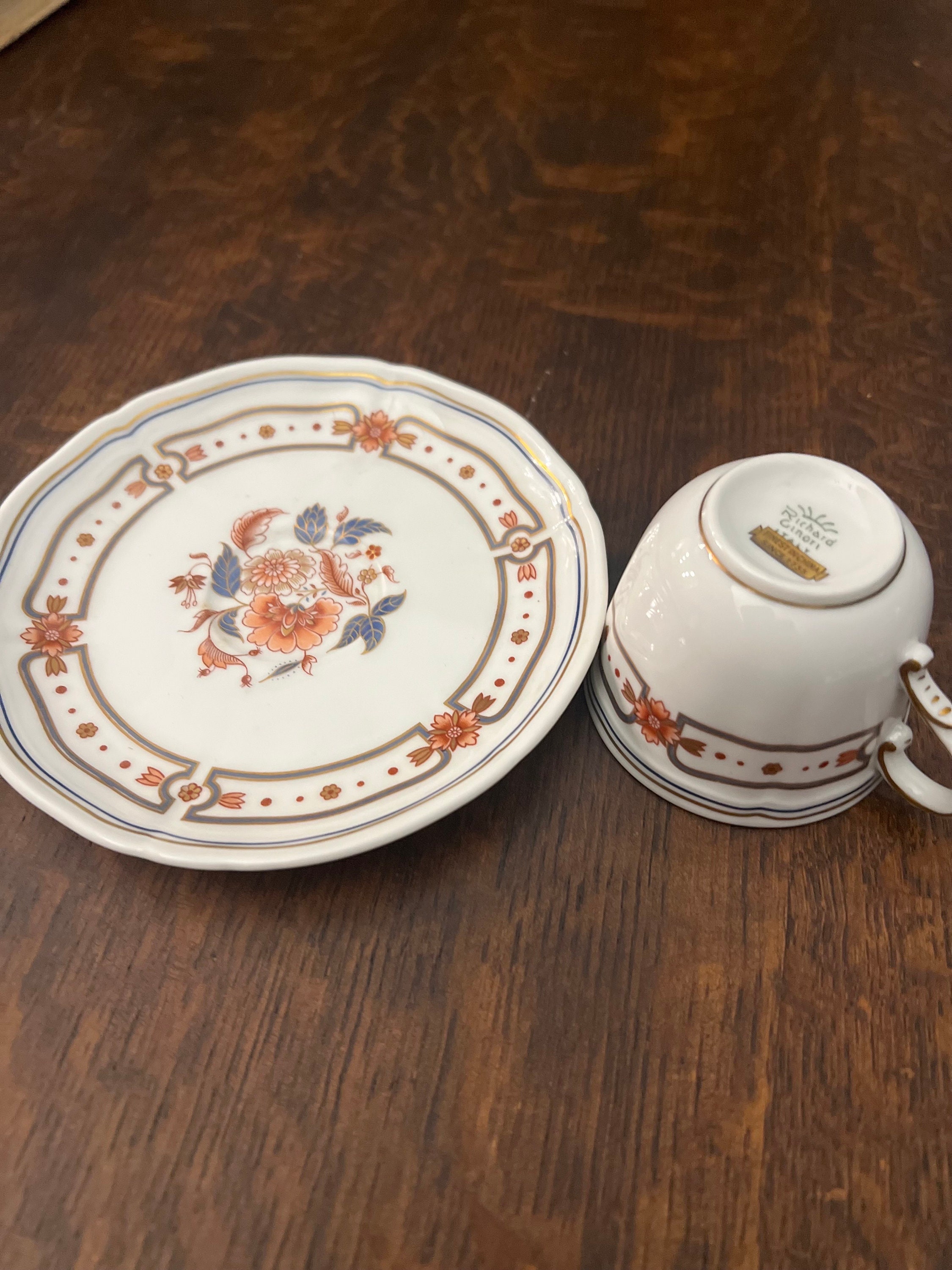 Vintage Richard Ginori Teacup and Saucer, Fine China Made in Italy
