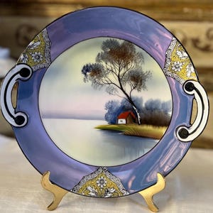 ・水辺の風景・陶板画・１９１１年頃・米国輸出・２６×２０・オールドノリタケ・ Noritake Lake Scene - Etsy