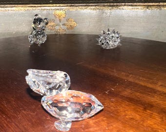 Swarovski Crystal Figurines - Swan, Bear, Hedgehog - Collectible Home Decor