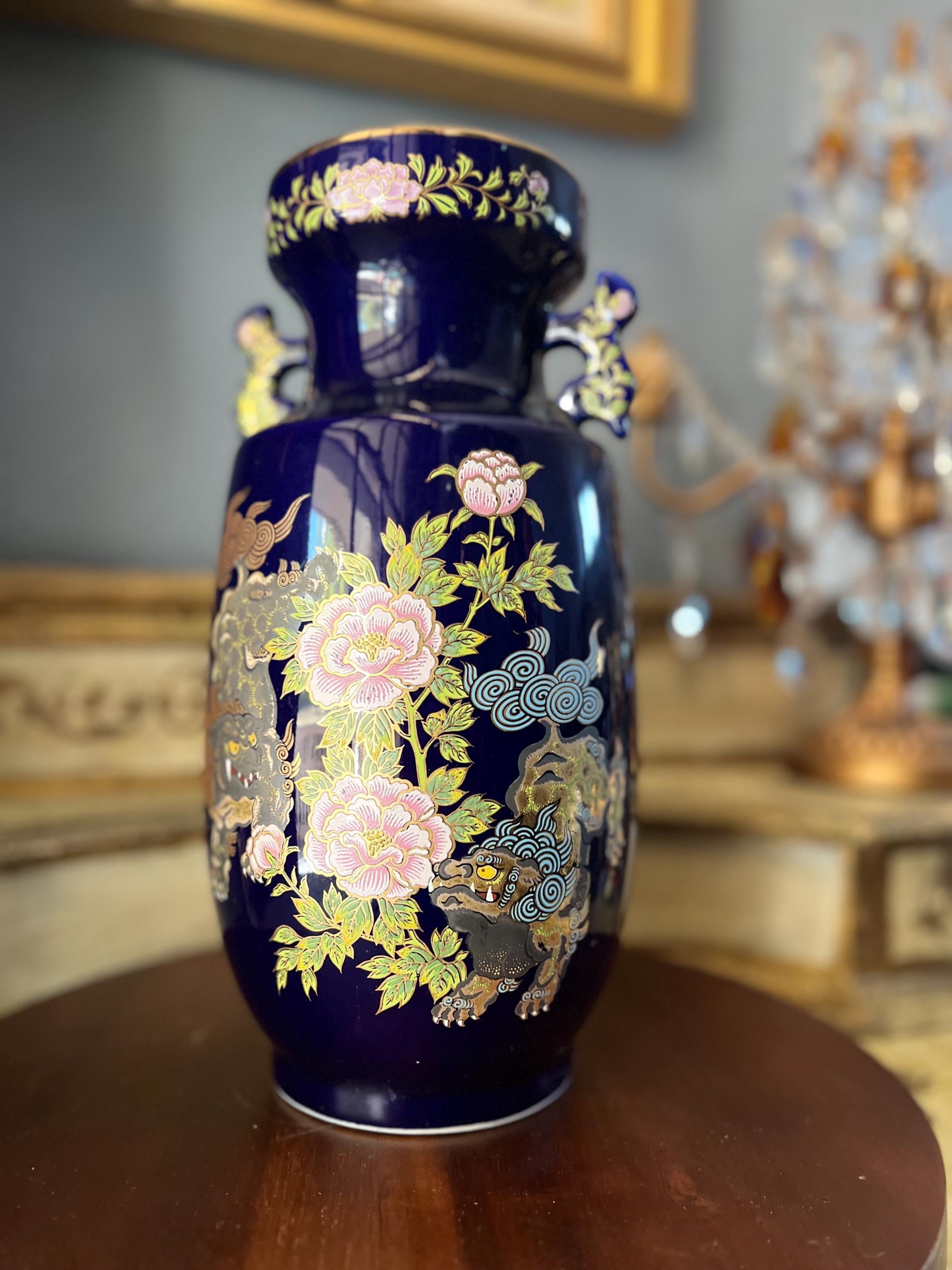 Japanese Porcelain Vase, Hand-painted Dragons and Flowers