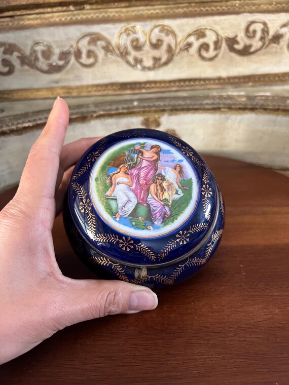 Exquisite, trinket, box. Cobalt blue, Victorian c… - image 3