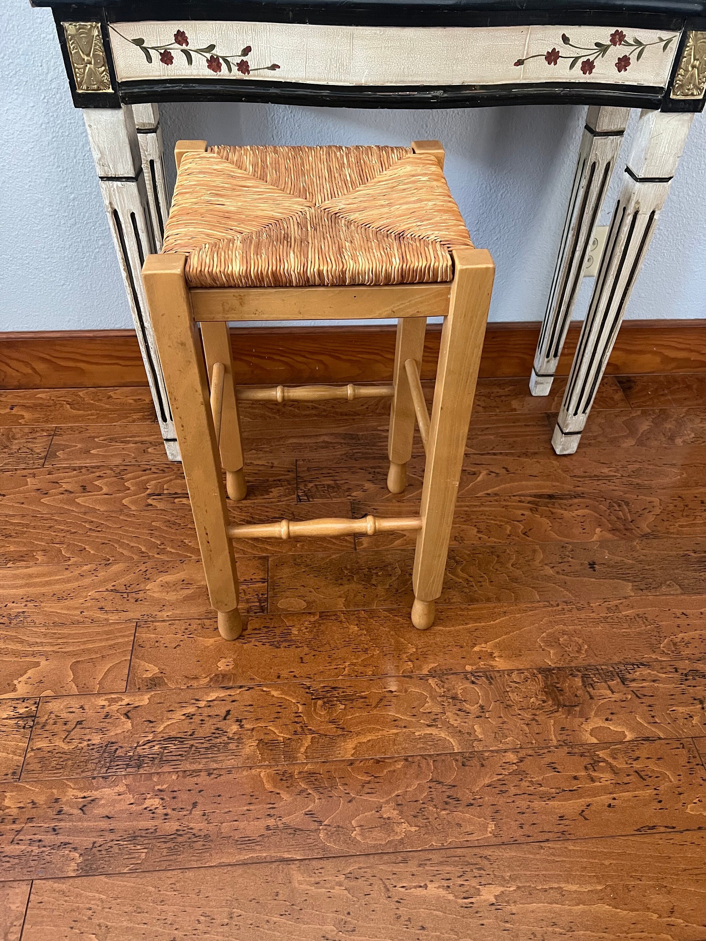 Midcentury solid oak wood woven seat bar stool.13x26" Excellent vintage condition.