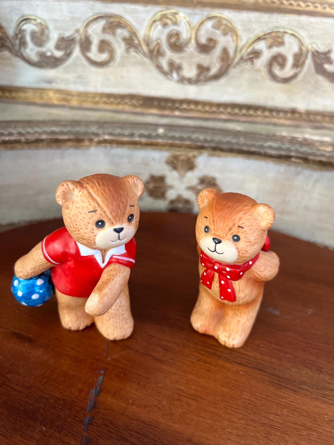 Vintage Enesco Lucy and Me Teddy Bear Figurines, Bowling and Heart