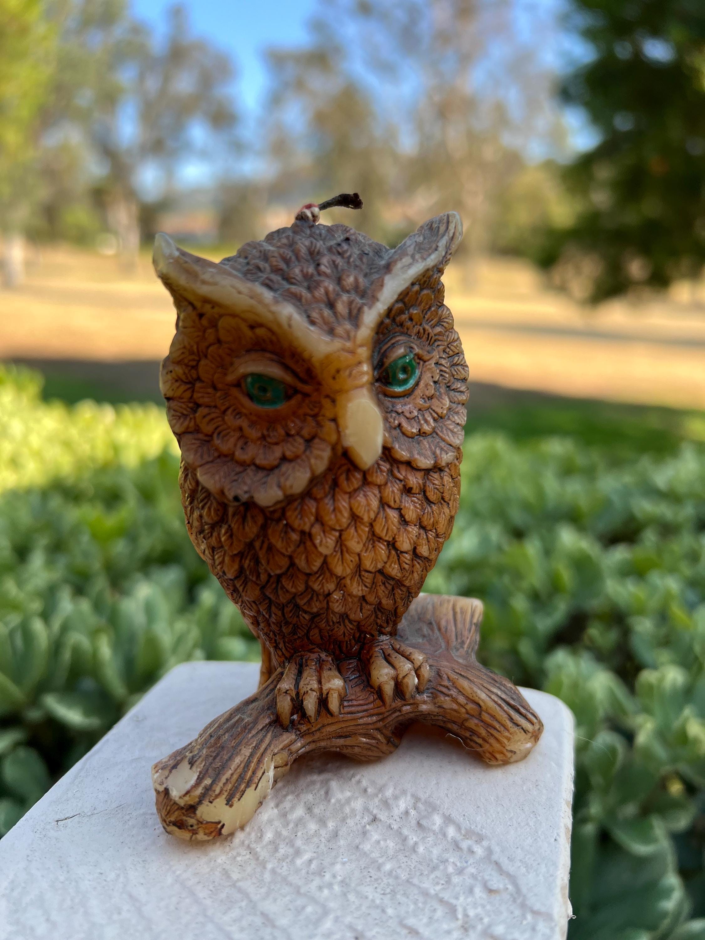 Vintage Signed Wax Owl Figure, Handarbeit 1989