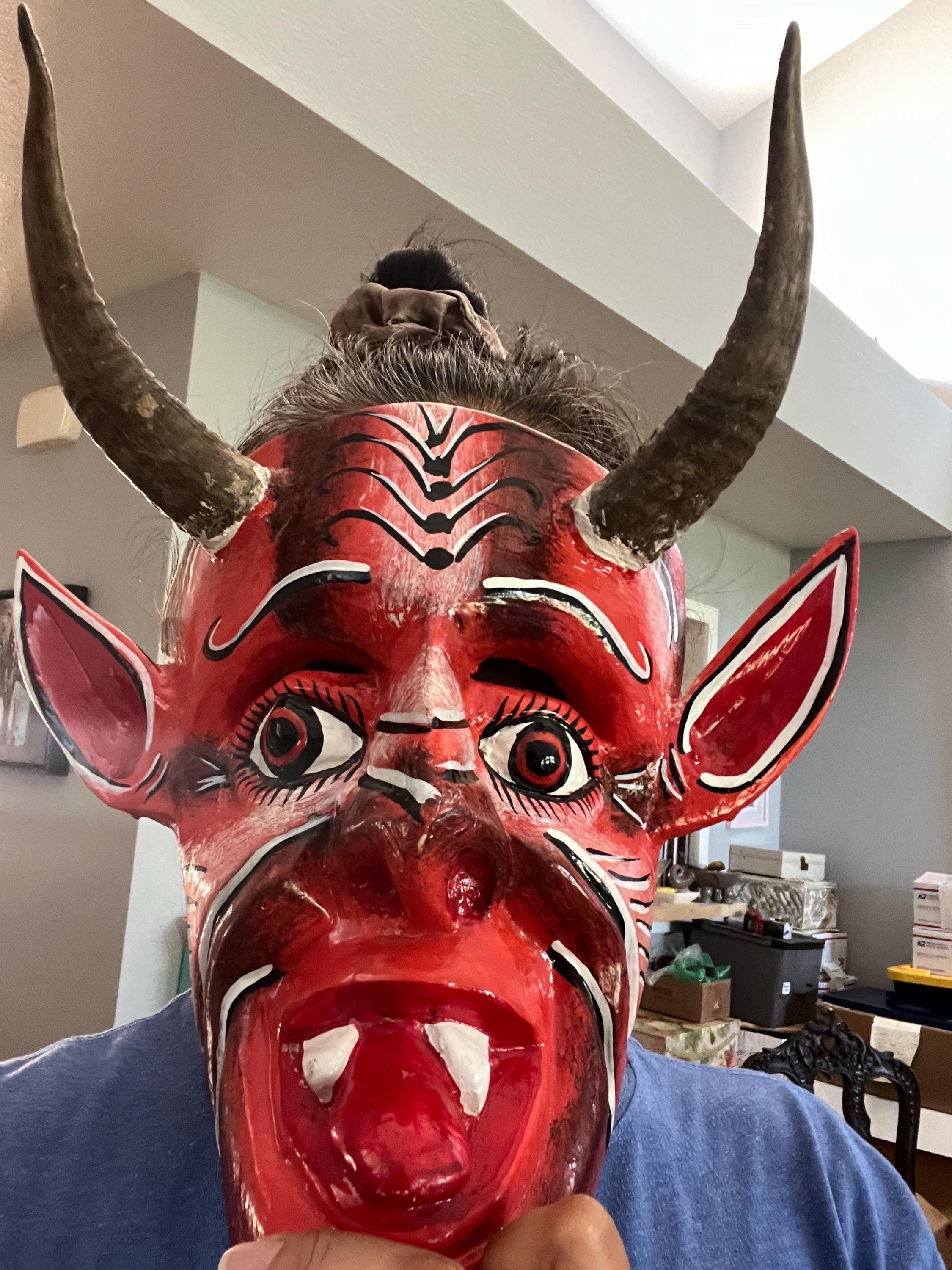 Vintage Hand Carved Alebrije Devil Mask, Copal Wood Oaxaca Art - Etsy