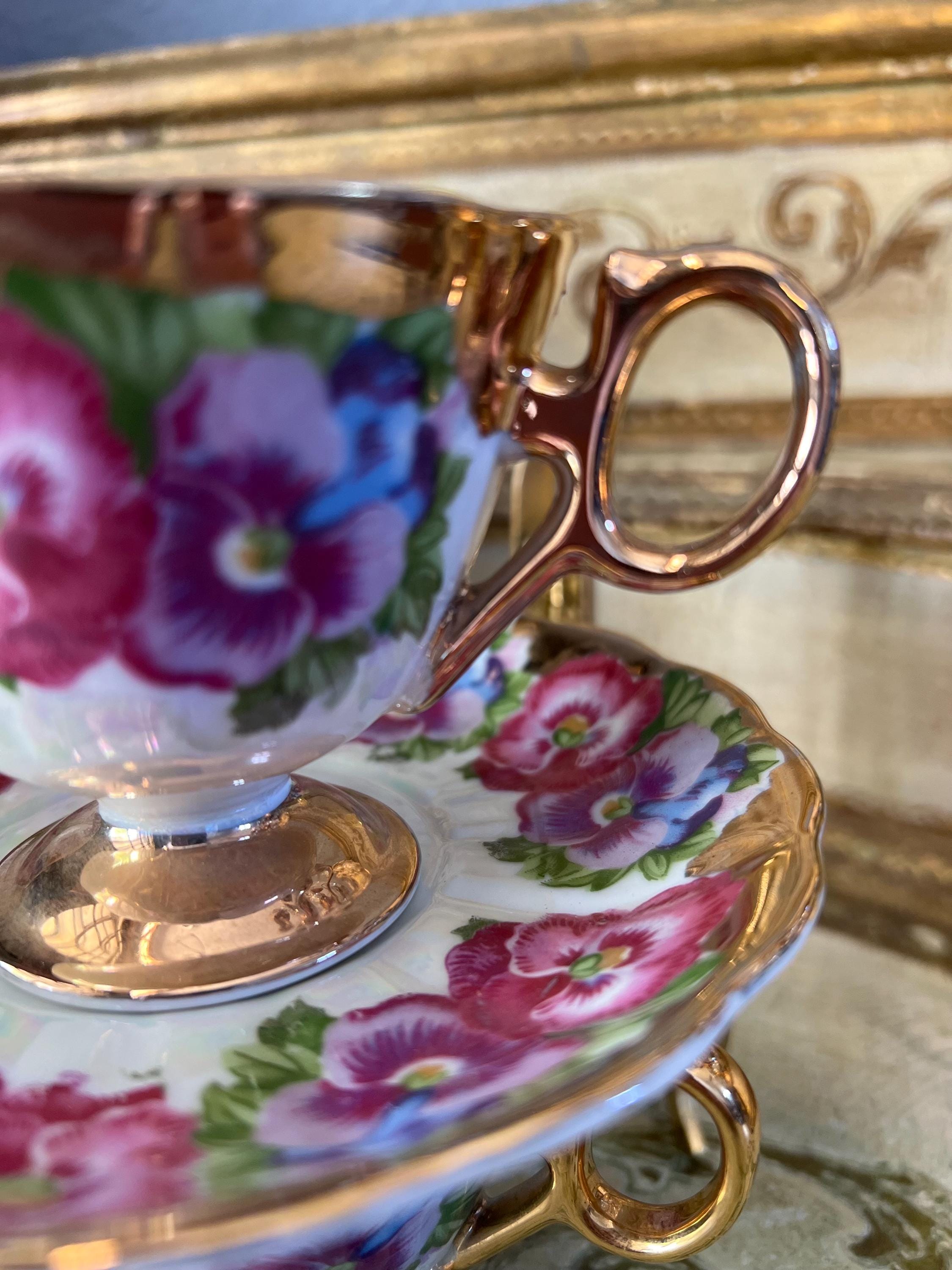 Antique Royal Sealy Fine China Pansies and Gild. Made in Japan