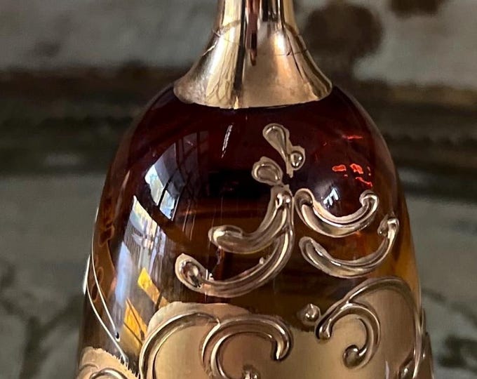 Beautiful Vintage Table Bell, Amber Murano Glass Hand Painted. 24K Gold ...
