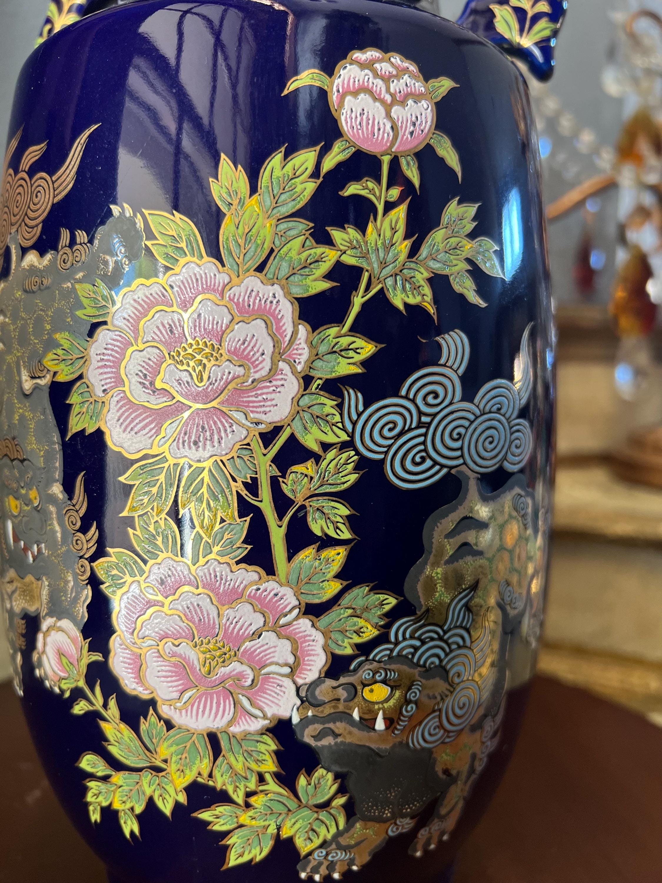 Japanese Porcelain Vase, Hand-painted Dragons and Flowers
