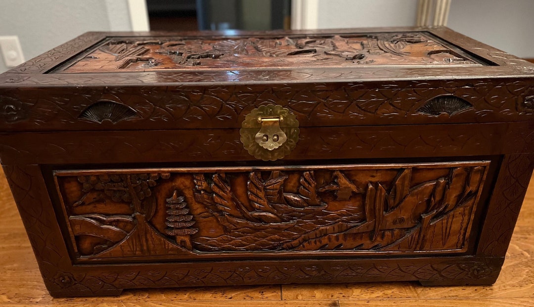 Antique Chinese Carved Chest, Camphor Wood. Etsy
